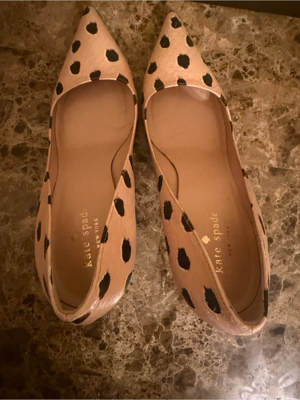 kate spade Peach & Black Leopard-Spot Pointed Toe Pumps - Picture 8 of 9
